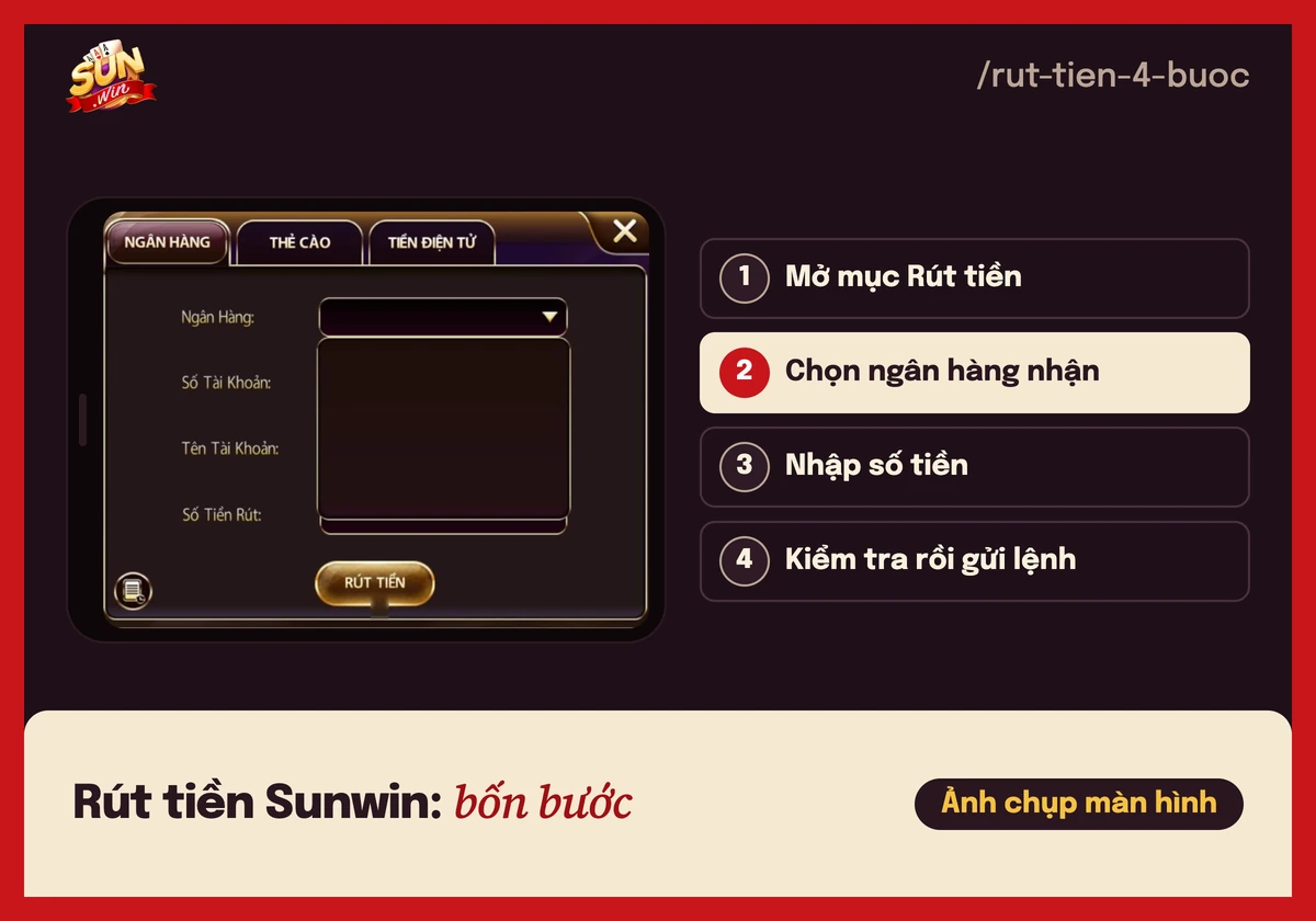 Cách rút tiền Sunwin về ngân hàng và lý do lệnh bị chậm 3 Mục Rút tiền trên cổng game Sunwin, kèm 4 bước rút tiền về ngân hàng