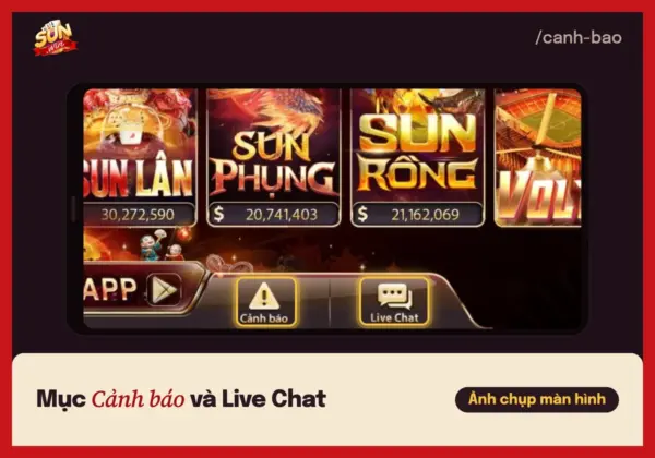 Link vào Sunwin mới nhất: nhận biết trang thật, trang giả 7 Thanh dưới cổng game Sunwin với mục Cảnh báo và Live Chat