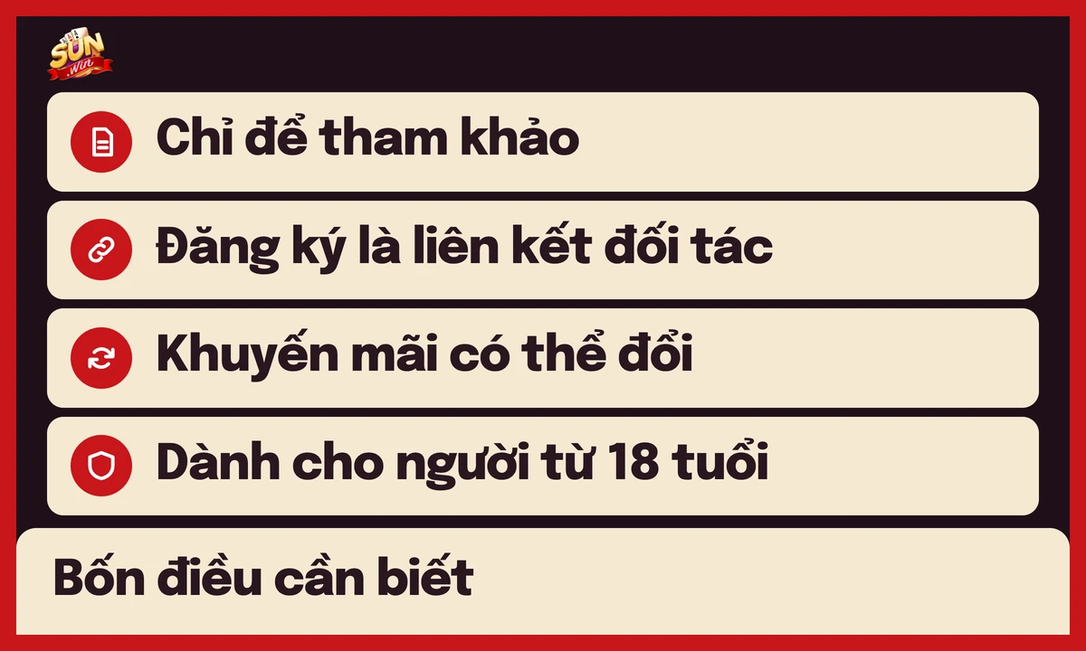 Miễn trừ trách nhiệm Sunwin: nội dung chỉ để tham khảo, nút Đăng ký là liên kết đối tác, khuyến mãi có thể đổi, dành cho người từ 18 tuổi