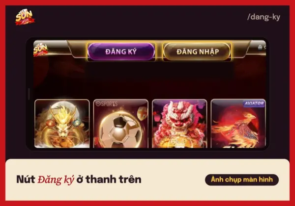Đăng ký Sunwin: mở tài khoản và đặt mật khẩu an toàn 4 Thanh trên cổng game Sunwin với nút Đăng ký và nút Đăng nhập