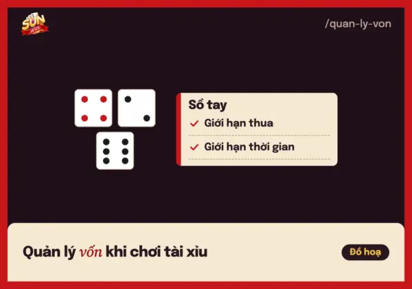 Minh hoạ quản lý vốn tài xỉu với xúc xắc và sổ tay ghi giới hạn thua
