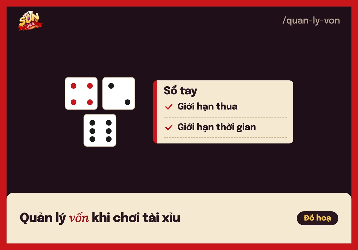 Minh hoạ quản lý vốn tài xỉu với xúc xắc và sổ tay ghi giới hạn thua