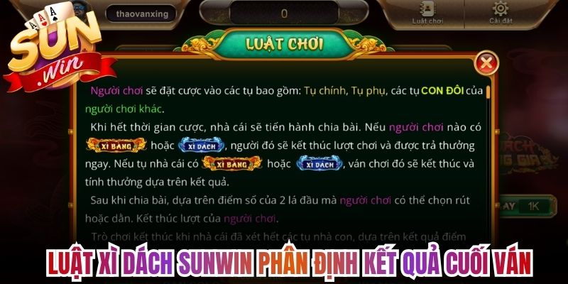 Luật xì dách Sunwin phân định kết quả cuối ván